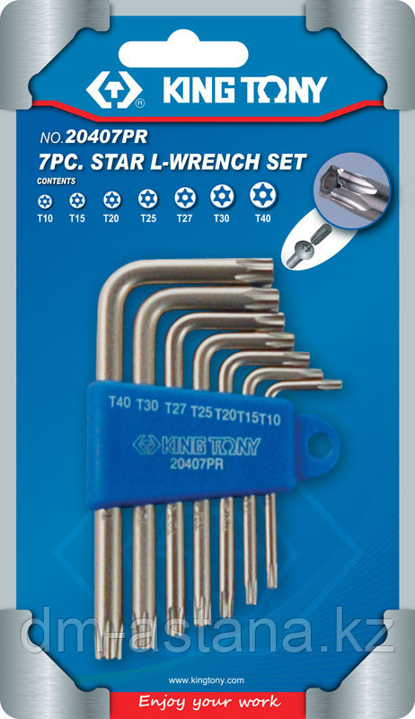 Набор Г-образных TORX, T10-T40, с отверстием, 7 предметов KING TONY 20407PR - фото 1 - id-p53195919