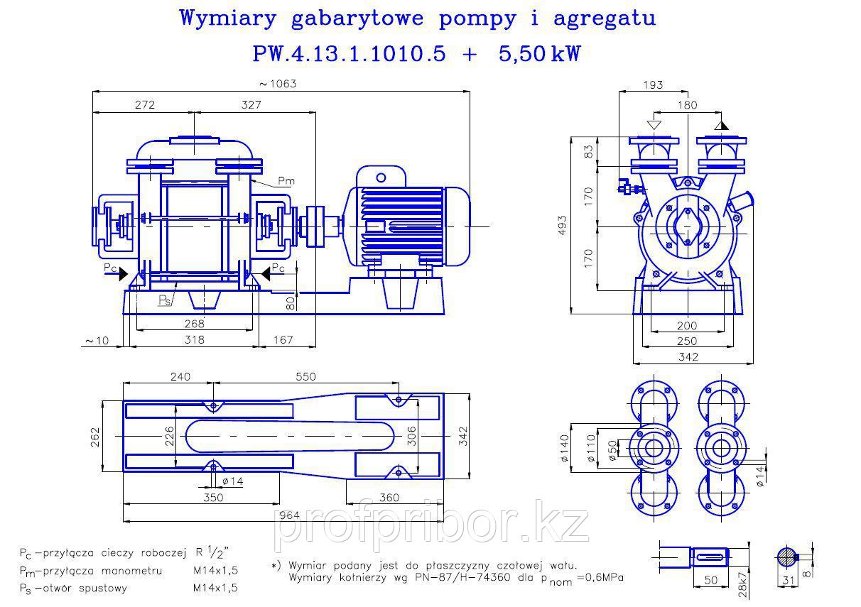 Вакуумный водокольцевой насос Hydro-Vacuum PW.4.13.1.1010.5 5,5кВт - фото 4 - id-p53309480