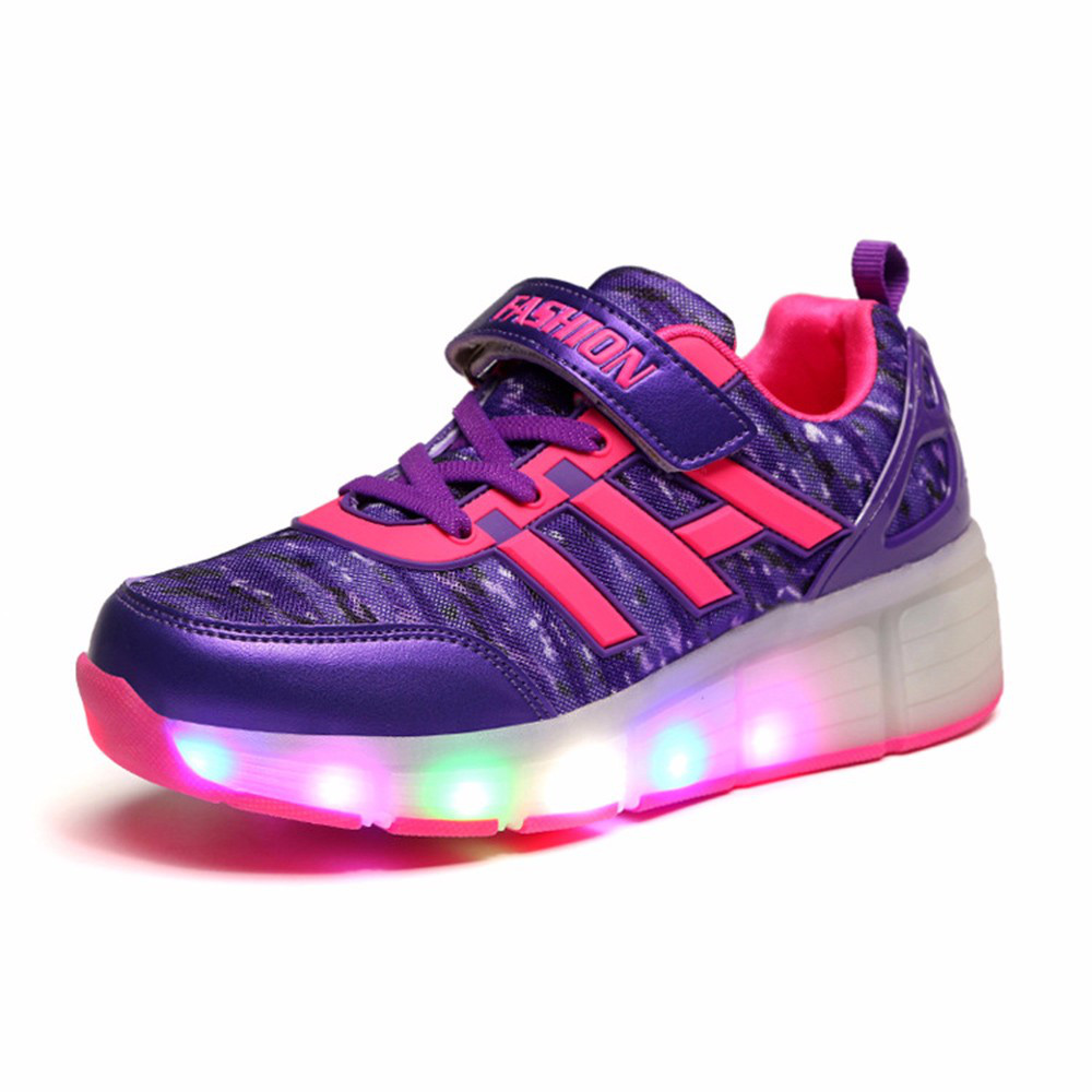 Роликовые кроссовки FASHION с подсветкой фиолетовые - фото 2 - id-p53483647