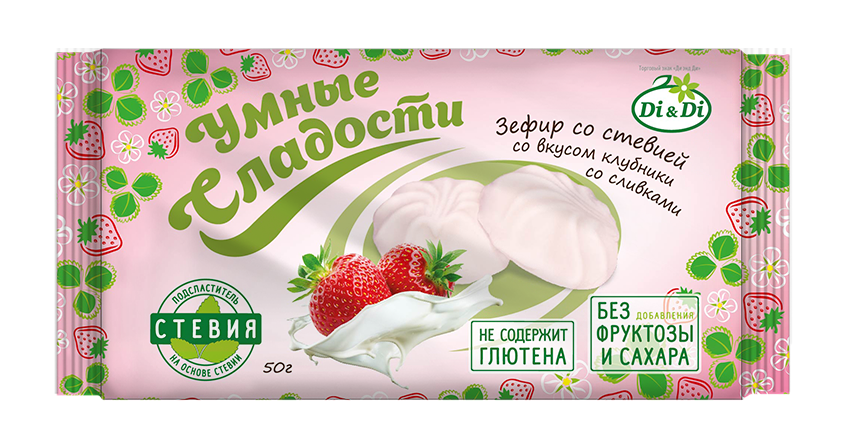 Зефир «Умные сладости» со стевией «Клубника со сливками» 50г НОВИНКА, фото 2