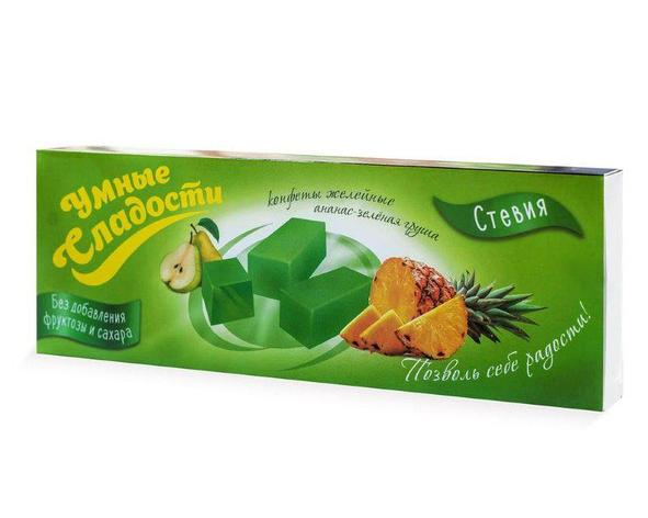Конфеты "Умные сладости" желейные со вкусом ананас-зеленая груша 90г, фото 2