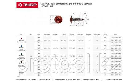 Саморезы ПШМ-С со сверлом для листового металла, 16 х 4.2 мм, 500 шт, RAL-3005 темно-красный, ЗУБР, фото 2