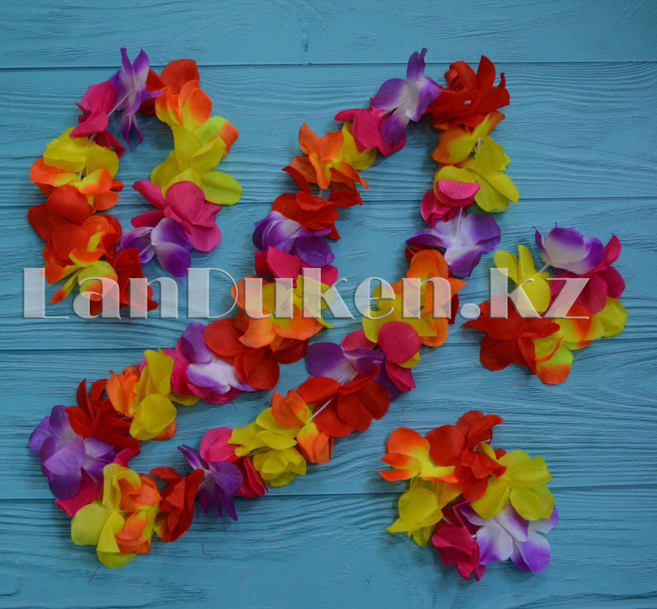 Гавайский набор разноцветный (лея, ожерелья на руки, ободок на голову) - фото 1 - id-p53519219