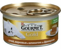 Gourmet Gold Консервы для кошек Кусочки в паштете "Террин" с уткой, морковью и шпинатом по-французски, 85г.