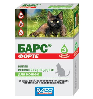 Барс "Форте" капли для кошек от блох и клещей, (фипронил) 1 табл -1200 тг