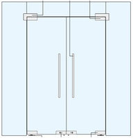 Стеклянная Маятниковая Дверь с фрамугой и боковой панелью.