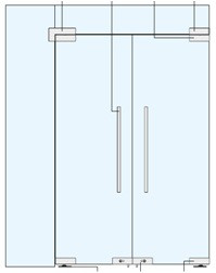 Стеклянные Двустворчатые Маятниковые Двери  с фрамугой и боковой панелью.