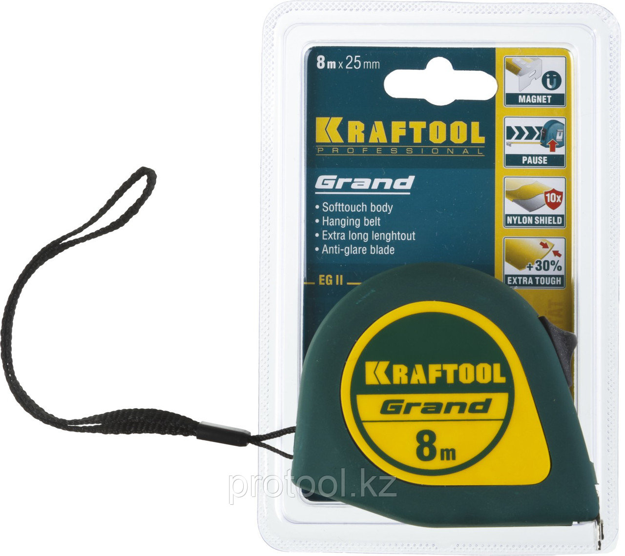 Рулетка KRAFTOOL GRAND, обрезиненный пластиковый корпус, 8м/25мм - фото 2 - id-p53657196