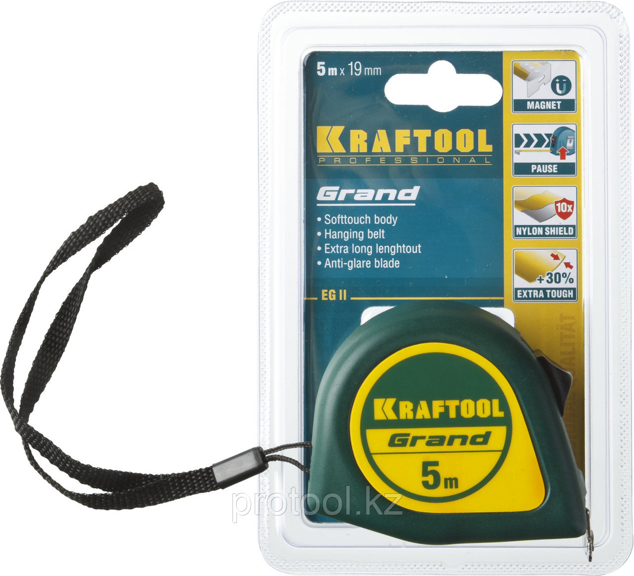 Рулетка KRAFTOOL GRAND, обрезиненный пластиковый корпус, 5м/19мм - фото 2 - id-p53657179
