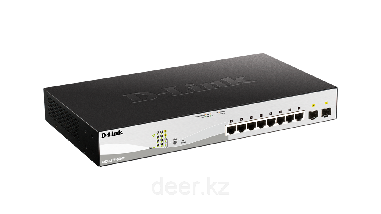D-Link DGS-1210-10MP/F1A Настраиваемый коммутатор WebSmart 8 портов 10/100/1000 PoE + 2 порта SFP 