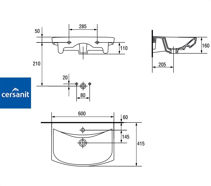 УМЫВАЛЬНИК CERSANIT CARINA 60 - фото 2 - id-p53666036