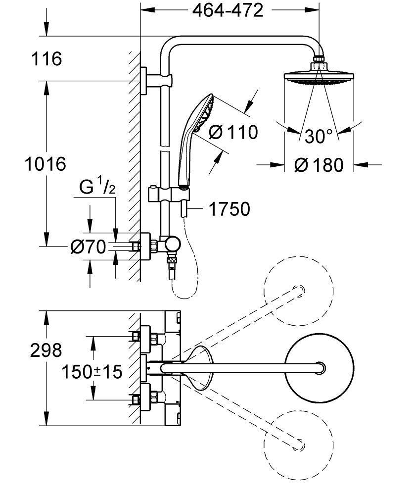 Душевая система с термостатом GROHE Vitalio Joy System 180, 27298001 - фото 2 - id-p53670522