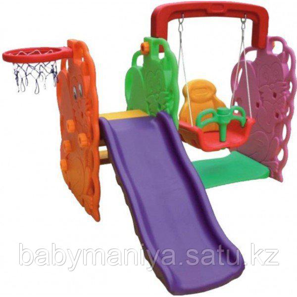Игровой комплекс QIAOQIAO ДЕРЕВО горка+качели+баскет. кольцо