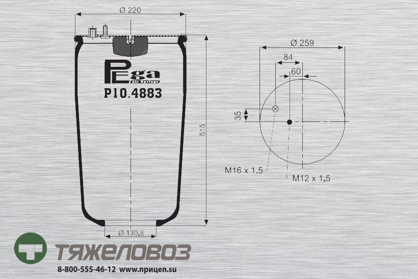 Пневморессора МАN (без стакана) 81436010153 (P10.4883.S02)
