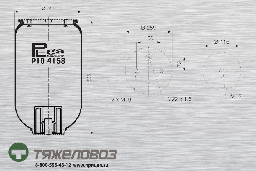Пневморессора SCHMITZ,WEWELER (без стакана) 014892 (P10.4158.S02)