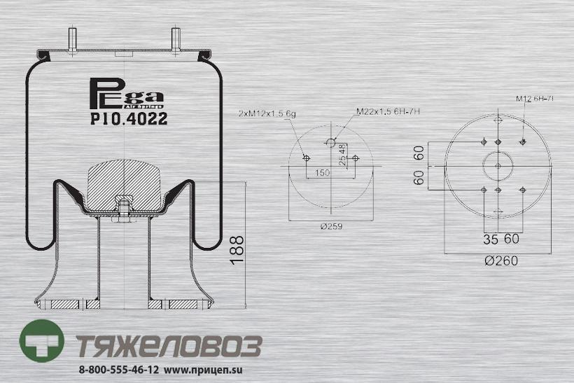 Пневморессора SAF (со стальным стаканом) P10.4022.C02