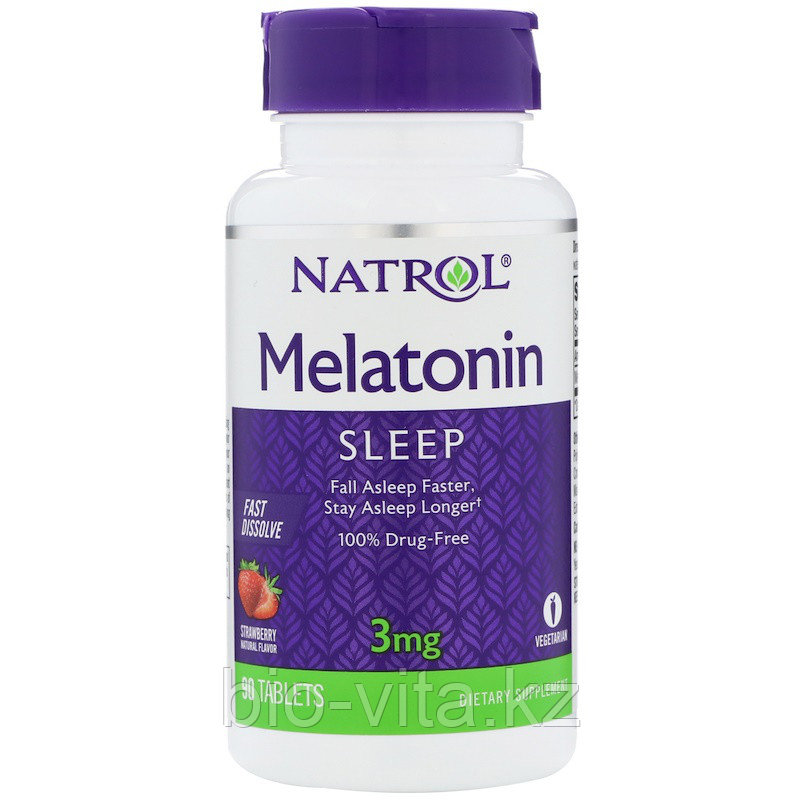 Мелатонин, быстрорастворимый, клубника, 3 мг, 90 таблеток Natrol