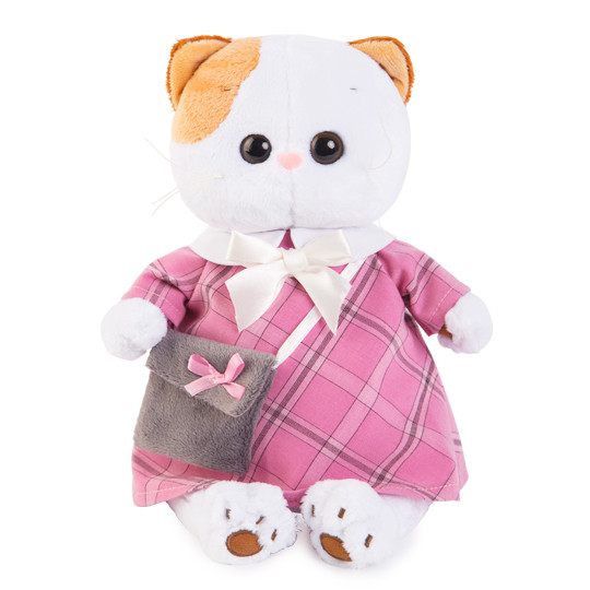 Мягкая игрушка Кошечка Ли-Ли в розовом платье с серой сумочкой, 24 см