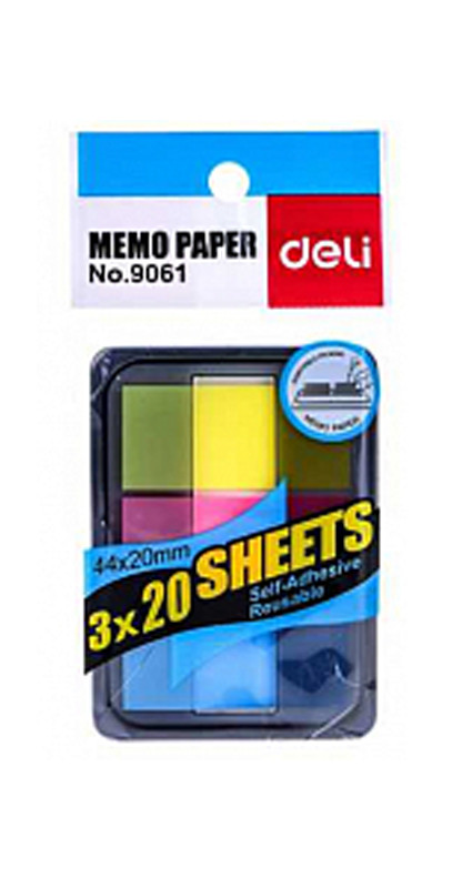 Закладки клейкие DELI, пластиковые, 44 х 20 мм, 3 цвета