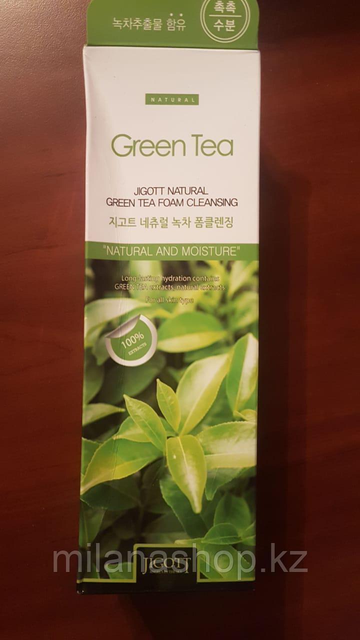 Jigott Natural Green Tea Foam Cleansing - Очищающая пенка  с экстрактом зеленого чая
