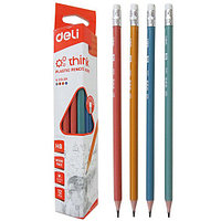 Карандаш ч/г НB, Deli трехгранный корпус, ассорти