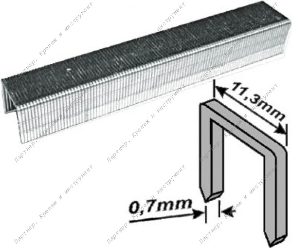Скобы закаленные Профи, узкие прямоугольные, (тип 53), ширина 11,3 мм, 6 мм 1000 шт. (31306)