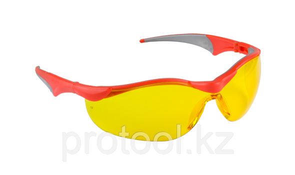 Очки ЗУБР "МАСТЕР" защитные, желтые, поликарбонатная монолинза с мягкими двухкомпонентными дужками, фото 2