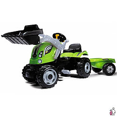 Трактор педальный с прицепом с ковшом, зеленый 710109 Smoby