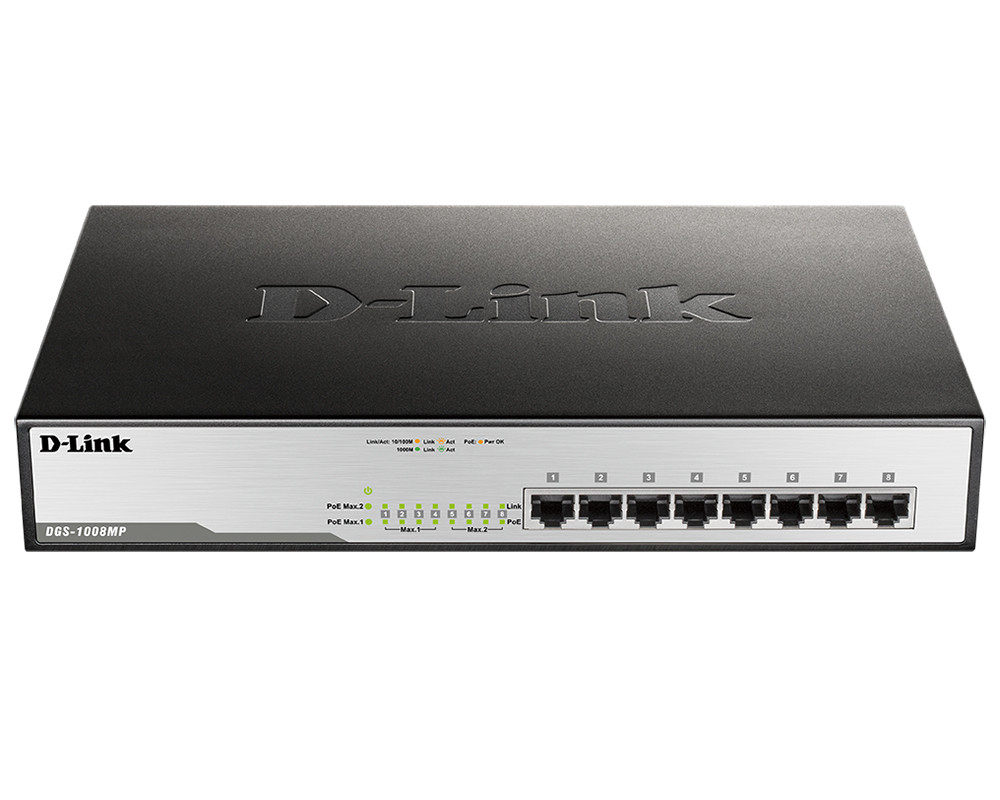 D-Link DGS-1008MP Коммутатор неуправляемый 8 портов 10/100/1000Base-T с поддержкой PoE - фото 3 - id-p54008582