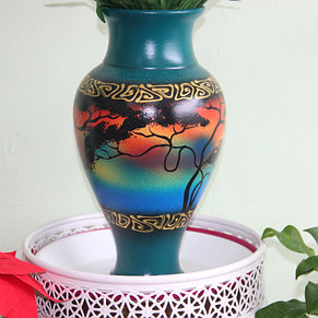 Керамическая ваза для цветов " Пейзаж на бирюзе",30см, фото 2