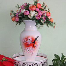 Керамическая ваза для цветов ручной работы"Сакура на оранжевом" 