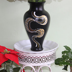 Керамическая ваза для цветов ручной работы "Черная с золотым узором",30-35 см, фото 2
