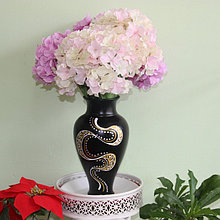 Керамическая ваза для цветов ручной работы "Черная с золотым узором",30-35 см