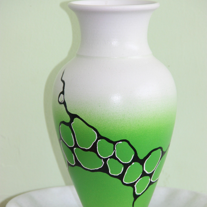 Керамическая ваза для цветов ручной работы " Узоры на зеленом",20-25см - фото 2 - id-p54013334