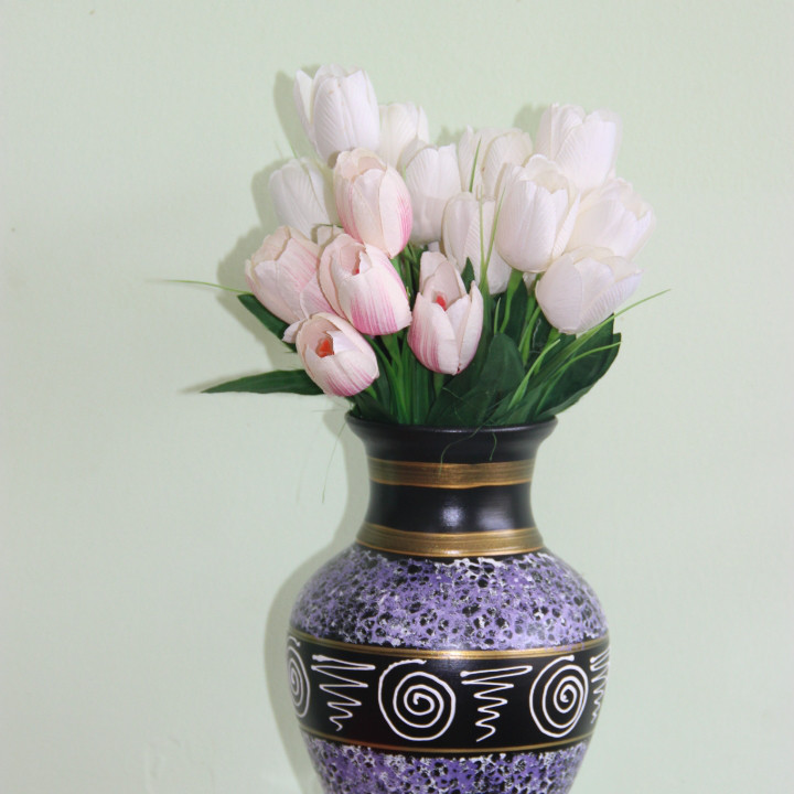 Керамическая ваза для цветов ручной работы " Мрамор фиолетовый с узором" ,20-25 см - фото 3 - id-p54013390