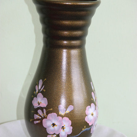 Керамическая ваза для цветов ручной работы "Сакура на золоте" , 20-25 см, фото 2