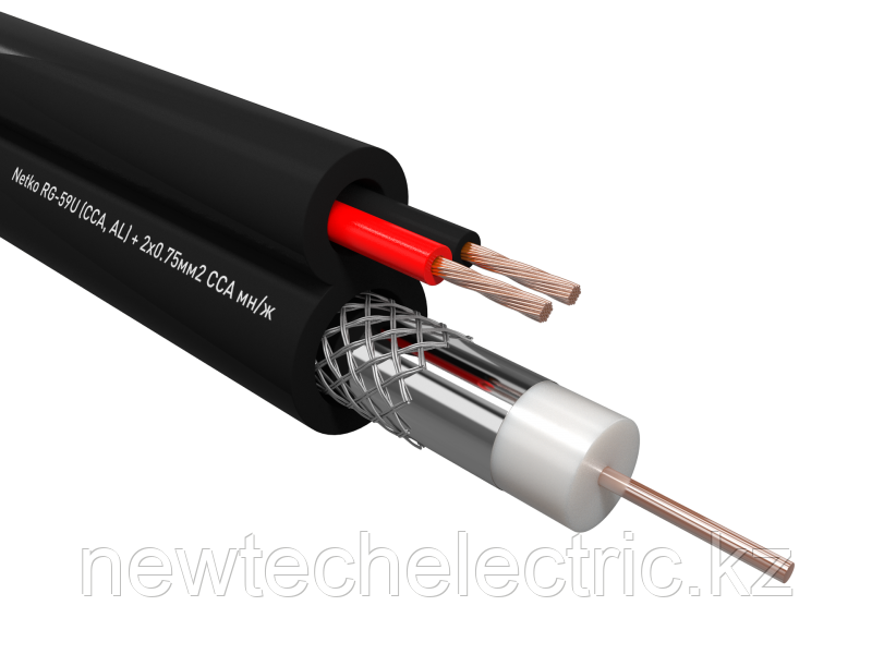 Кабель коаксиальный 3C-2V, 75 Ом (CU, оплетка 32 нити AL) + кабель питания 2x0.5мм2 (CU, многожильный), - фото 1 - id-p54015520