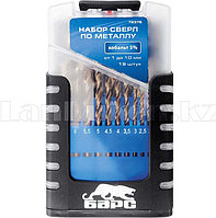 Набор сверл по металлу, 1-10 мм (через 0,5 мм), 19 шт., Р6М5К5, вышлиф., цилиндр. хвост, бокc 72376 (002)