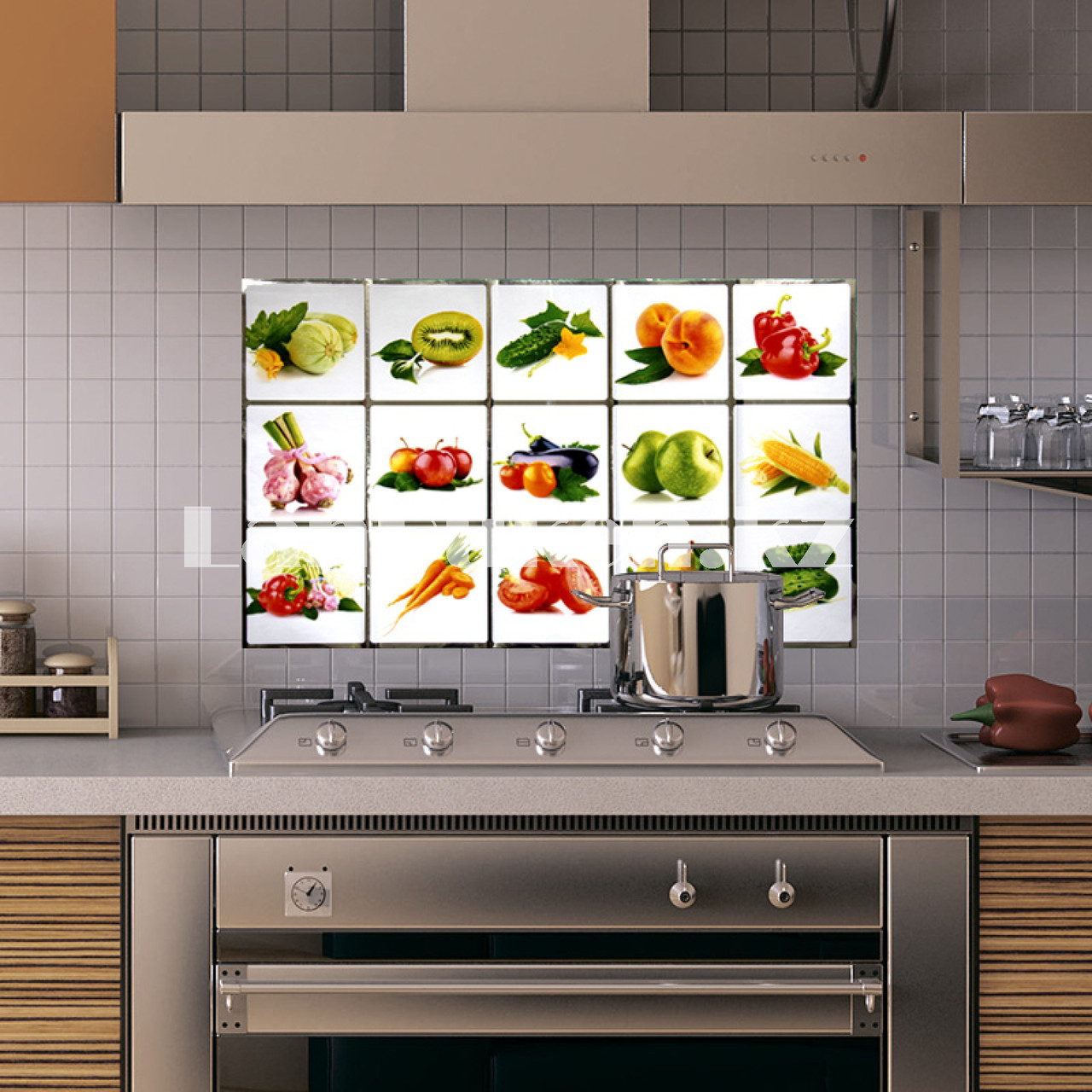 Кухонная наклейка на кафельную плитку 75х45 фрукты и овощи TL-229