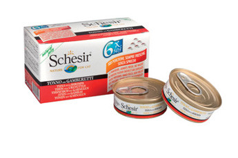 Schesir блок консервов для кошек (тунец и креветки) 6 шт. по 50 гр.
