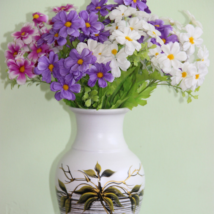 Керамическая ваза для цветов ручной работы "Зеленые листья,"20-25 см - фото 1 - id-p54070018