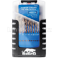 Набор сверл по металлу, 1-10 мм (через 0,5 мм), 19 шт., Р6М5, прокат,  цилиндр. хвост., бокс 72372 (002)