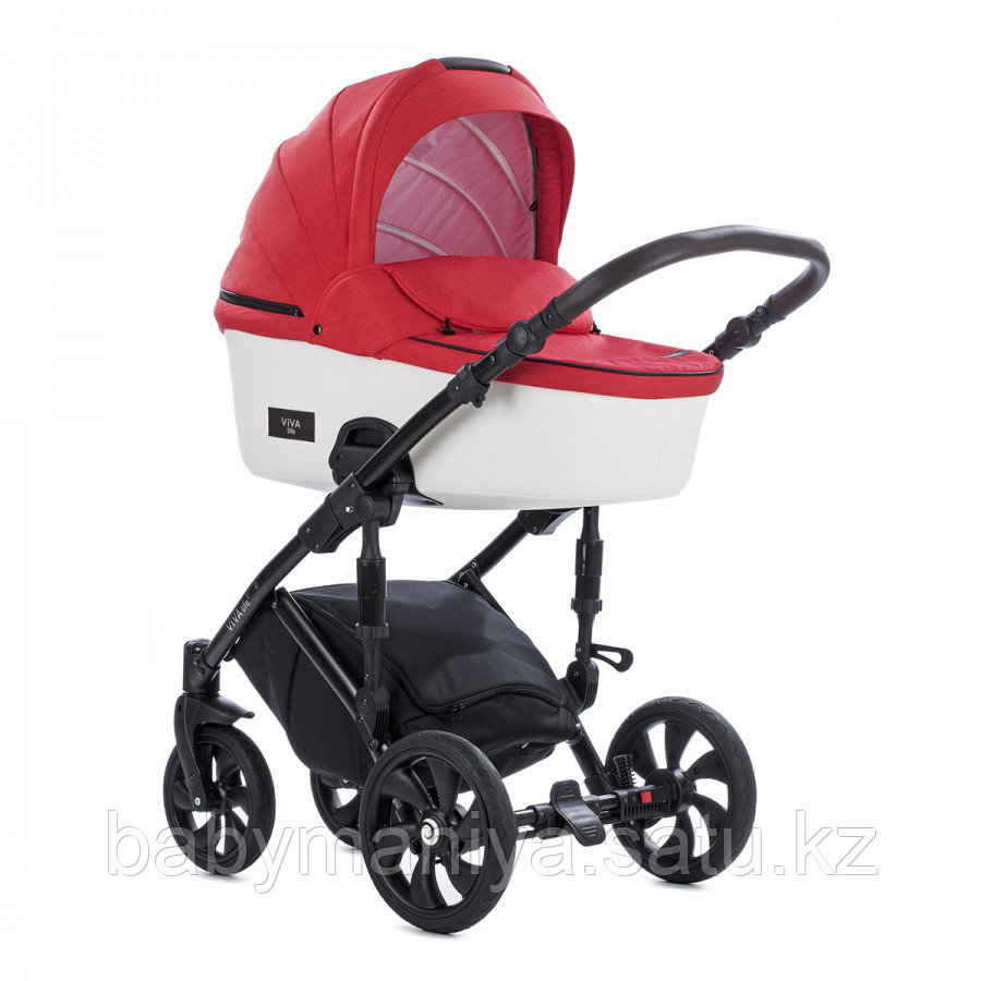 Коляска 2 в 1 Tutis Viva Life Карминно-красный+Кожа Белый