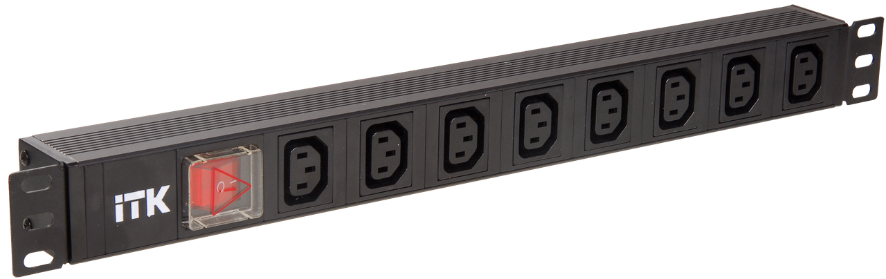 ITK PDU Панель питания 8 розеток C13, с LED выкл, 1U, вх. C14, без шнура - фото 1 - id-p54133761