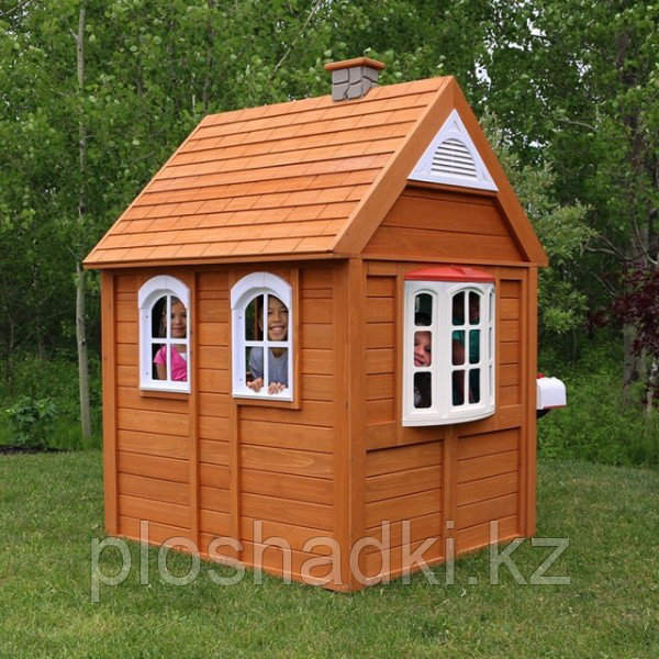 Детский игровой "Цветочный домик люкс", с крышей, ставнями, звонком, часами, досками для рисования