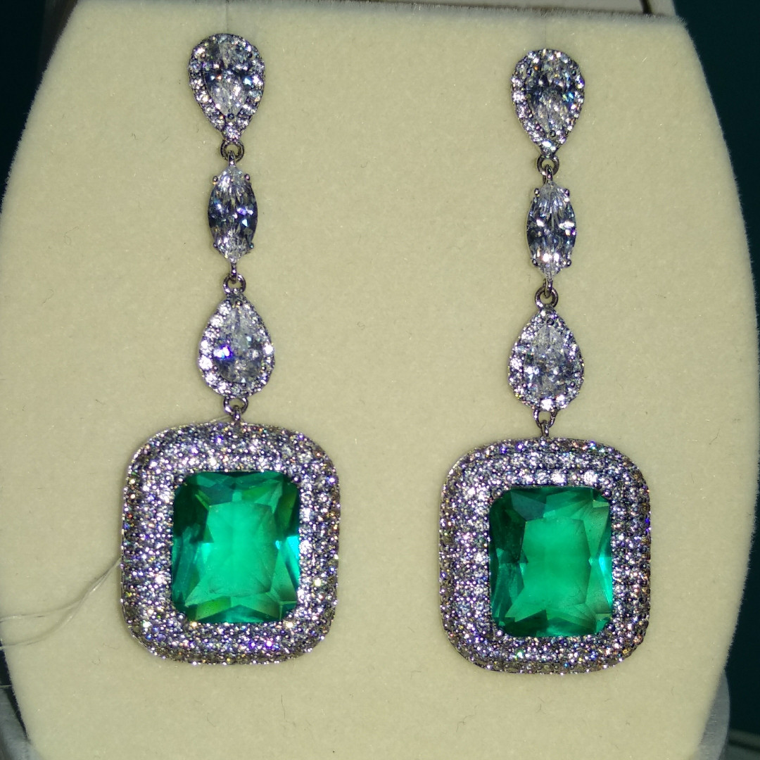 Серьги бижутерия, 15 микрон серебра с камнями Swarovski