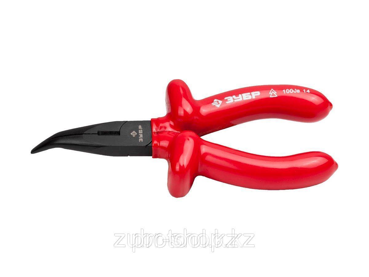 Тонкогубцы "ЭЛЕКТРИК" изогнутые диэлектрические, высоковольтные до ~1000В, маслобензостойкая рукоятка, ЗУБР