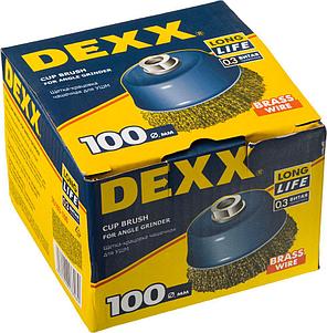 DEXX. Щетка чашечная для УШМ, витая стальная латунированная проволока 0,3мм, 100ммхМ14, фото 2