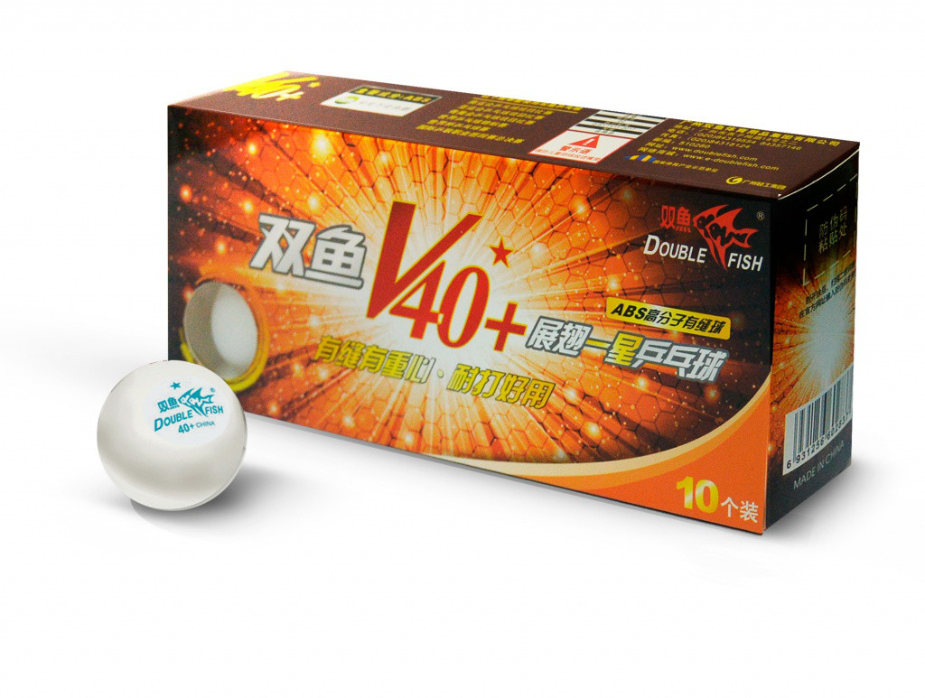 Мячи для настольного тенниса DOUBLE FISH 40+ 1*, 10 мячей в упаковке, белые. Для начинающих игроков.