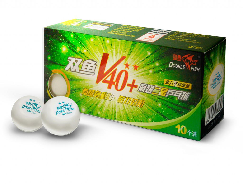 Мячи для настольного DOUBLE FISH 40+ 2*, 10 мячей в упаковке, белые. Для продвинутых игроков.